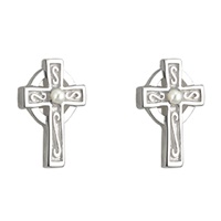 Image for Rhodium Plated Pearl Cross Stud Earrings