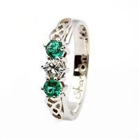 Image for 3 stone Emerald and Diamond with Trinity Knot Design, White Gold