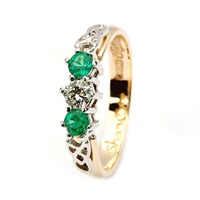 3 stone Emerald and Diamond with Trinity Knot Design, Yellow Gold