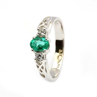 Image for Celtic Engagement Ring - Trinity knot design with an oval Emerald and 2 Brilliant cut Diamonds, White Gold