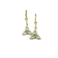 14k Yellow Gold Diamond and Emerald Trinity Knot Drop Earrings