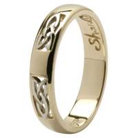 14K Yellow Gold Ladies Trinity Knot Inlayed Wedding Band