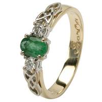 Image for Celtic Emerald Ring - 14K Trinity Knot Design Genuine Oval Emerald and 2 Brilliant Cut Diamonds, White Gold