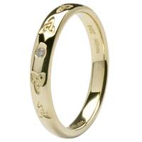 14K Yellow Gold Celtic Embossed Pressure Set Diamond Wedding Ring