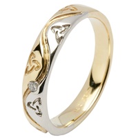 14kt Two Tone Celtic Recessed Pressure Set Diamond Wedding Ring