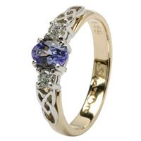 Celtic 14K Gold Ring - Trinity knot design with oval Tanzanite and 2 Brilliant cut Diamonds