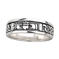 Image for Sterling Silver Ladies Oxidised Claddagh Band