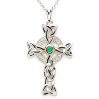Image for Shanore Sterling Silver Celtic Cross with Emerald and Diamond