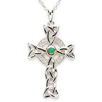 Shanore Sterling Silver Celtic Cross with Emerald and Diamond