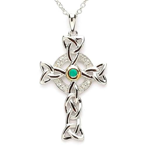 14k White Gold and Diamond Celtic Cross Necklace - A Little Irish Too