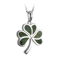 Image for Sterling Silver and Connemara Marble Shamrock Pendant
