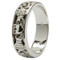 Image for 14kt White Gold Claddagh Wedding Ring with Diamonds