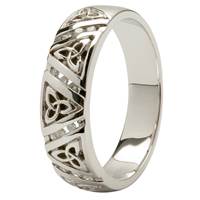 14K White Gold Diamond Wedding Ring with Trinity Knots