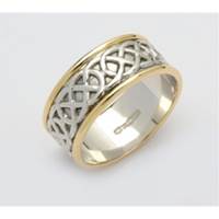 Mens 14K Two-Tone Gold Sheelin Wide White Celtic Band with Edges