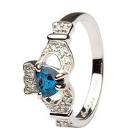 Image for Ladies 14K White Gold Claddagh With Sapphire and Diamond