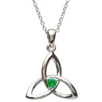 Sterling Silver Trinity Knot Green Stone Set Pendant