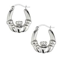 Image for Sterling Silver Claddagh Hoop Earrings, Medium