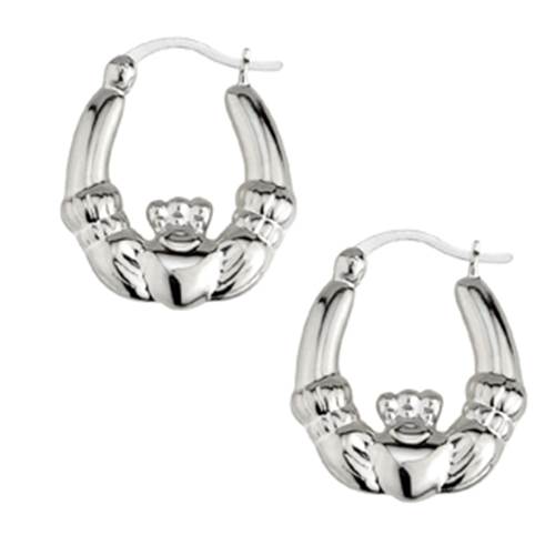 Sterling Silver Claddagh Creole Earrings